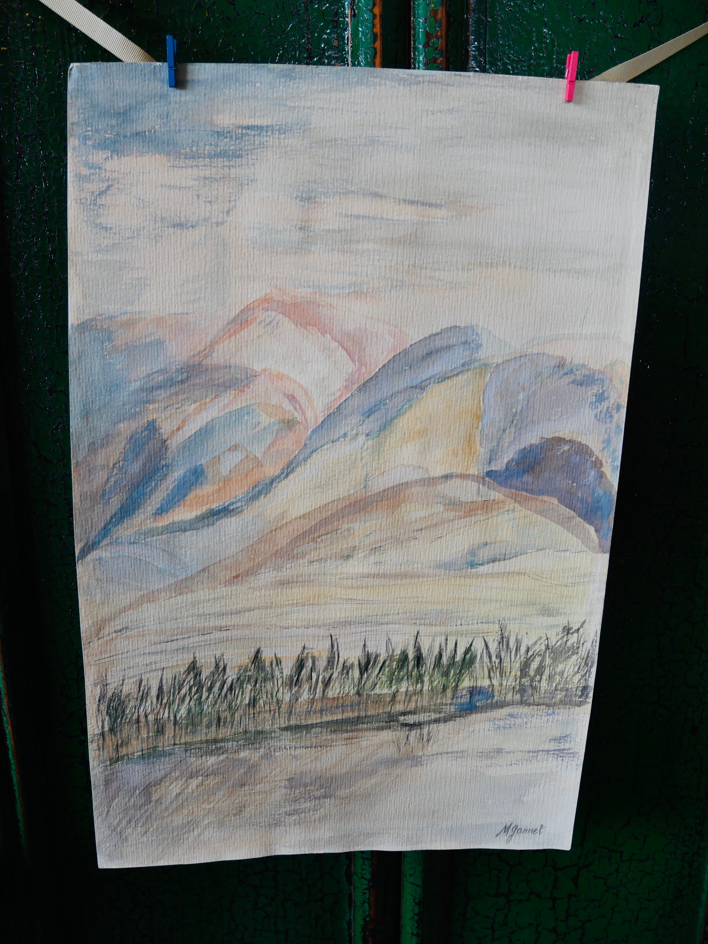 Peinture Paysage de Montagne Teinte Froide Aquarelle sur Canson