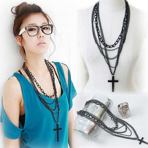 Women's Multi-layer Cross Necklace Metal Chain Retro Fashion Jewellery Pendant