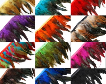 12 Cols 1 Metre Rooster Neck Hackle Feather Fringe Trimming on Satin Ribbon 12 Cols 1 Metre Rooster Neck Hackle Feather Fringe Trimming on Satin Ribbon