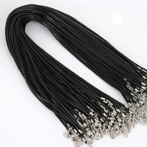 Black Wax Cord Necklace Faux Leather String 12mm Lobster Clasp Braided Blank DIY Ready To Add Pendant UK