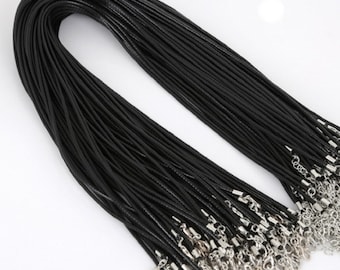 Black Wax Cord Necklace Faux Leather String 12mm Lobster Clasp Braided Blank DIY Ready To Add Pendant UK