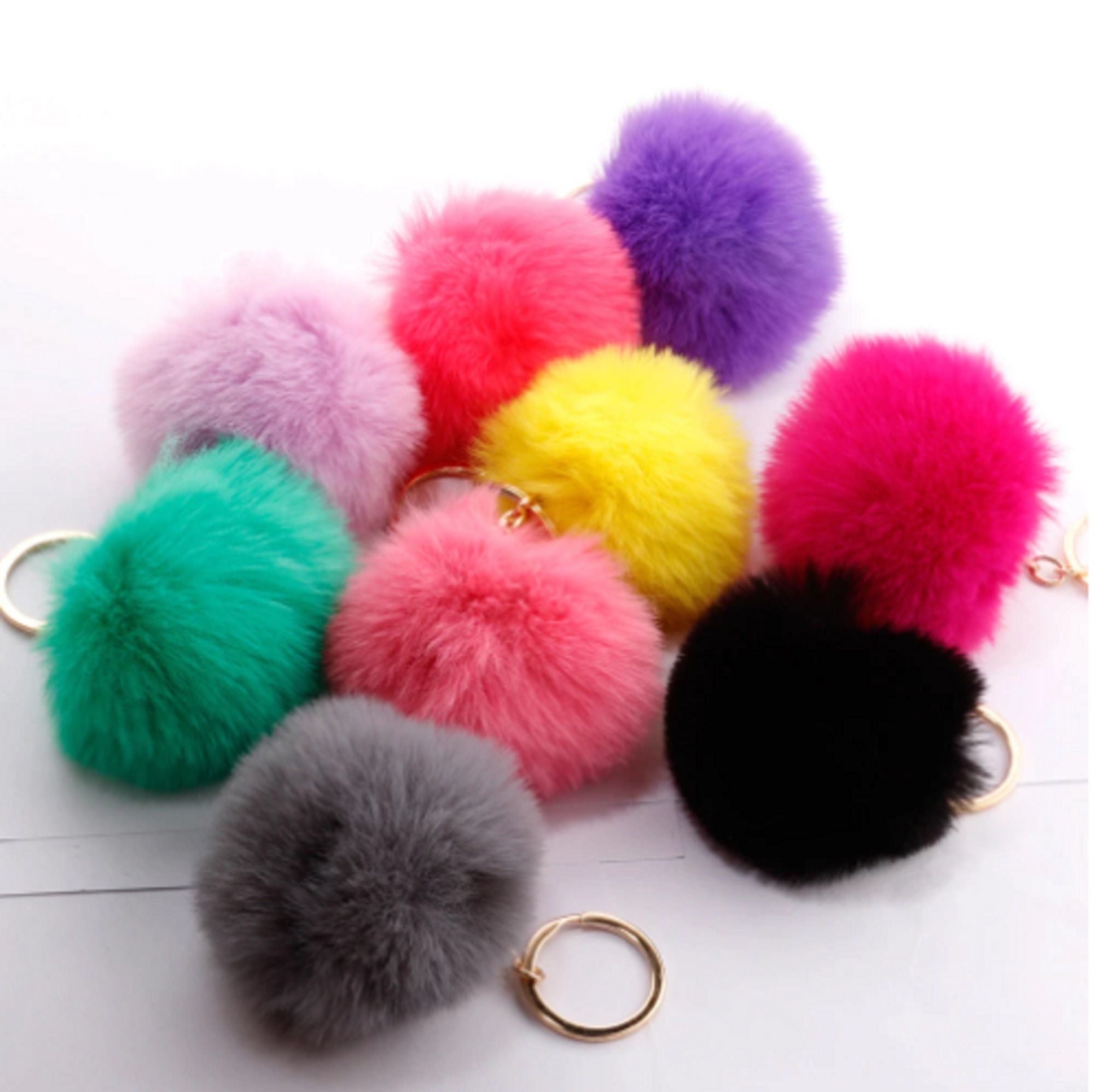 Buy Fluffy Ball Key Chain 8-10cm Cute Keychain Bag Charm Ball Fur Key Chain  for Car Key Ring (Light Pink) Online at desertcartINDIA