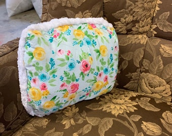 Floral Patterned and Knit Velvet Throw Pillow