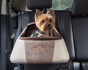 Dog car carrier, Dog basket, Vegan leather, Dog owner gift