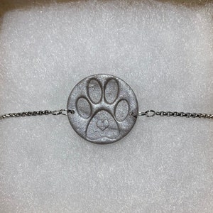 Pewter Shimmer Paw Print Stainless Steel Slider Chain Bracelet
