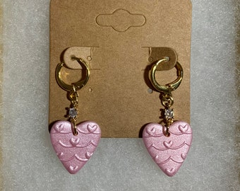 Baby Pink Shimmer Heart Drop Earrings