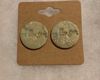 Marbled "In The Sea" Celery Green and Gold Circle Stud Earrings