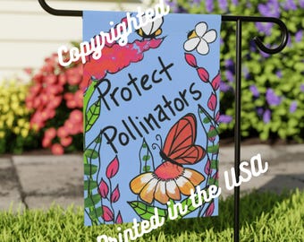 Protect Pollinators Garden Banner: Save The Bees (18x12" Yard Banner)