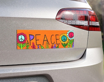 Peace Sign Flower Car Magnet: Weatherproof Vinyl Bumper Sticker (10 x 3")