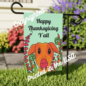 Happy Thanksgiving Y&#39;all - 18 x 12&quot; Garden House Banner - Cute Fall Dog Yard Flag - Autumn Garden Flag -  Happy Thanksgiving Banner