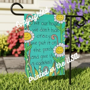 Funny Welcome Garden Flag: Porch Cocktail Design - 18x12&quot; House Banner