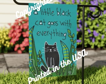 Black Cat Garden Flag, Funny Cat Lover Gift, Whimsical Yard Banner (12x18")