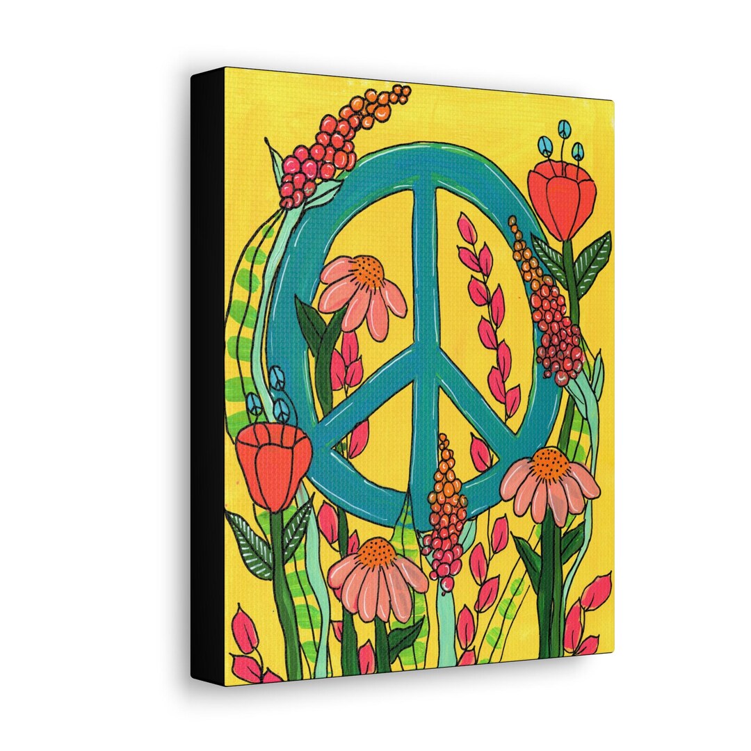 Wrapped Peace Sign Peace Sign and Wildflowers - 10 X 8