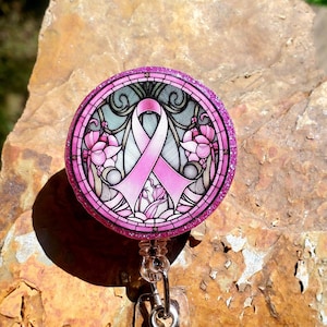 Breast Cancer Awareness Badge Reel, Pink Awareness Ribbon Badge Reel
