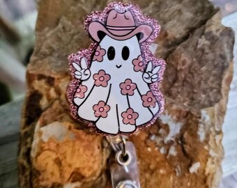 Cute Ghost Cowgirl Badge Reel, Western Ghost Cowgirl Badge Reel, Cowgirl ID Holder, Spooky Cowgirl Badge Reel
