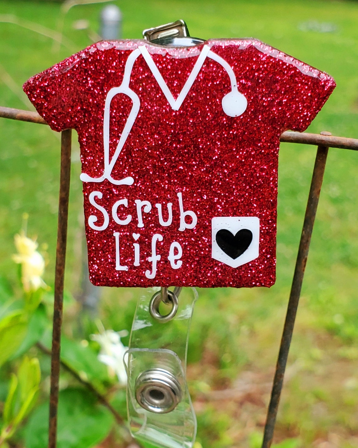 Scrub Top Badge Reel Glitter Scrub Life Badge Reel Nurse Etsy
