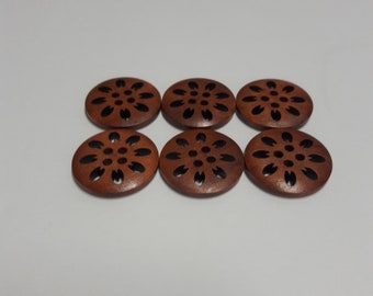 6 pieces wooden buttons 25mm, sweater buttons, shirt buttons, round buttons, large buttons, jacket buttons, dark brown buttons
