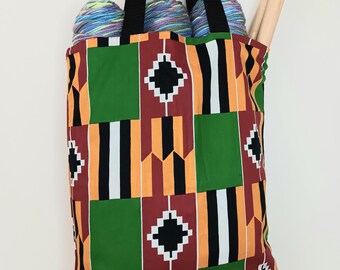 African Print Project Bag: Crochet Knitting Yarn Tote