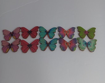 10 Pieces butterfly buttons 28mm, wooden buttons, scrapbooking buttons, craft buttons, sewing buttons, decorative buttons,