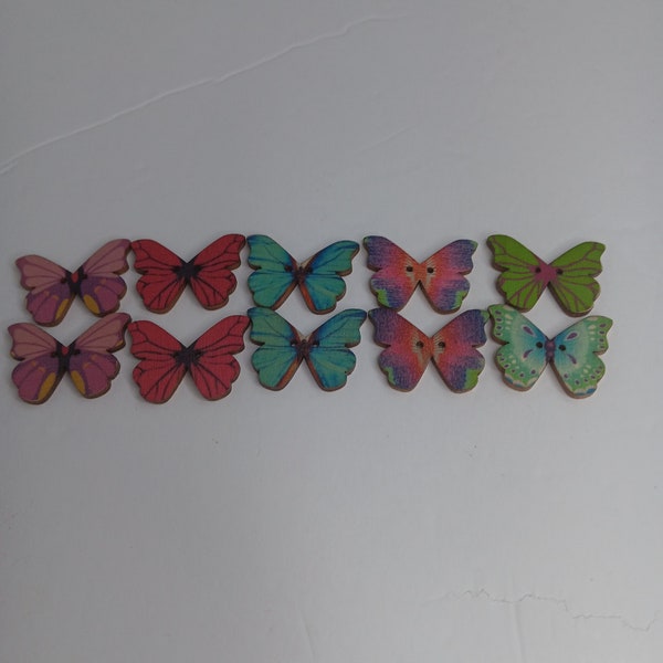10 Pieces butterfly buttons 28mm, wooden buttons, scrapbooking buttons, craft buttons, sewing buttons, decorative buttons,