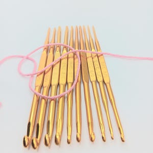 Two Crochet hooks in one, afghan hooks, gold crochet hooks, crochet pattern, crochet supplies,  sizes 2mm to 8mm