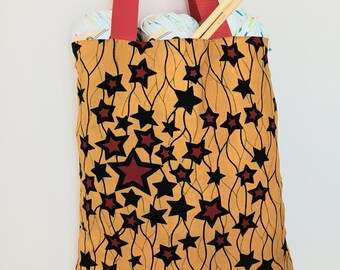 African Print Project Bag: Crochet Knitting Supplies Tote