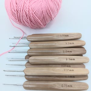 Wooden Crochet hooks , afghan hooks, silver crochet hooks, crochet pattern, crochet accessories, sizes 2.5mm to 6mm
