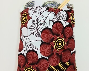 African Print Project Bag: Crochet Knitting Supplies Tote