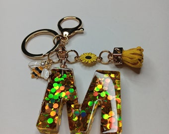 Honey Bee Keychain With Initial B Letter, Women Purse Keychain, Birthday Gift