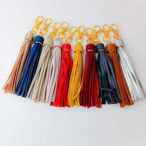 Llaveros con borlas de cuero de 5.9'', llavero para bolso, llavero con borla, borla con cierre de langosta, regalo para ella