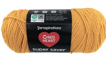 Red Heart Super Saver Yarn, Gold yarn, Knitting Supplies, Crochet Supplies, 100%  Acrylic Medium 4, 7oz/198g
