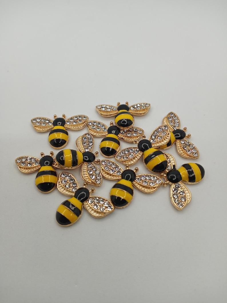 10 Pcs Enamel Bee Embellishments, Rhinestone Enamel Embellishments, Crafting for Halloween DIY, Handmade Crafts image 1