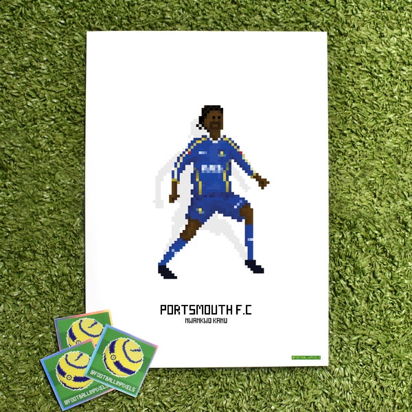 Portsmouth Kanu Retro Football Pixel Art Print Portsmouth Fans Football Poster Soccer Gift Homemade, Football Artwork