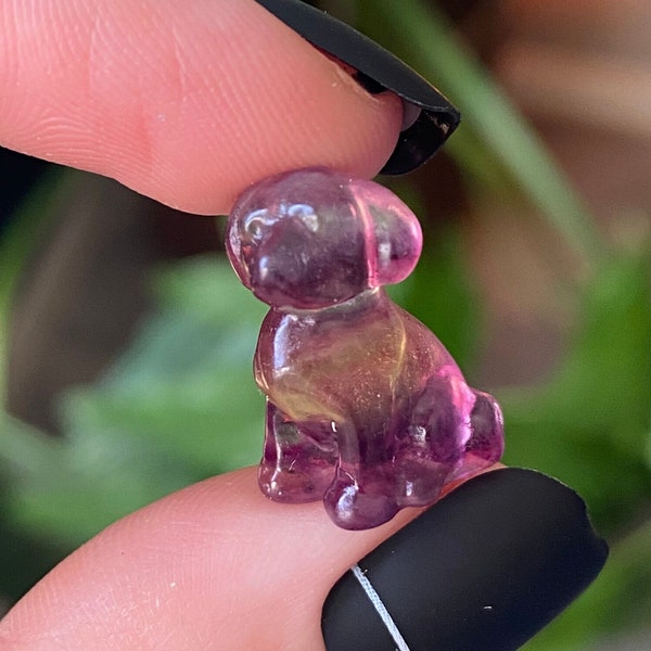 Fluorite Chien Cristal Mini | Pierre naturelle sculptée et polie Canine Labrador Beagle Hound Pitbull | Pierre de poche animale métaphysique