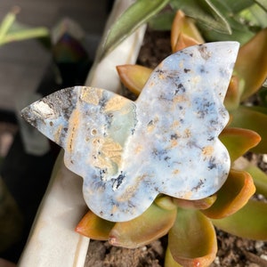 Dendritic Agate Butterfly Natural Carved Crystal Stone | Metaphysical Home Decor