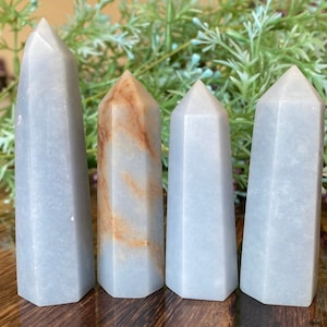 Angelite Tower Point Crystal | Natural Blue Anhydrite Stone Generator | Metaphysical Home Decor Gemstone