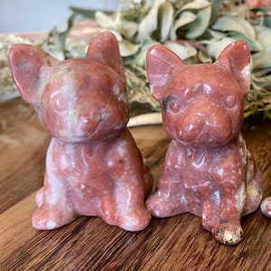Red Aventurine + Serpentine Dog Crystal | Natural Stone Carved and Polished French Bulldog | Metaphysical Animal Home Decor