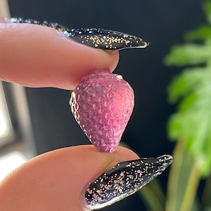 Purple Fluorite Strawberry Crystal Mini | Carved and Polished Natural Fluorite Fruit | Metaphysical Witchy Pocket Stone
