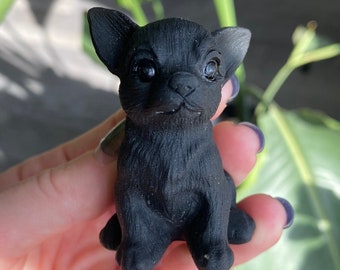 Black Obsidian Chihuahua Crystal | Natural Stone Carved Dog | Metaphysical Animal Home Decor