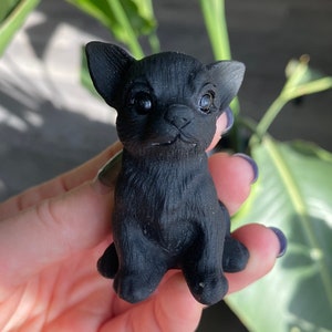 Black Obsidian Chihuahua Crystal | Natural Stone Carved Dog | Metaphysical Animal Home Decor