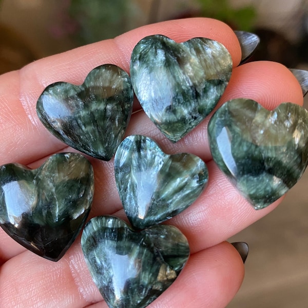 Seraphinite Heart Crystal | Natural Carved & Polished Rare Stone | Metaphysical Healing | Pocket Gemstone and Cabochon