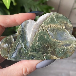 Moss Agate Cloud Crystal | Polished Carved Natural Stone Cloud | Metaphysical Home Decor | Heart Chakra