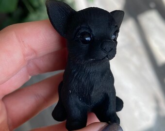 Black Obsidian Chihuahua Crystal | Natural Stone Carved Dog