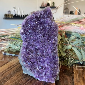 2.7lb Amethyst Crystal Cluster Free Form Base Cut | Natural Raw Rough Gemstone | Metaphysical Healing and Home Decor