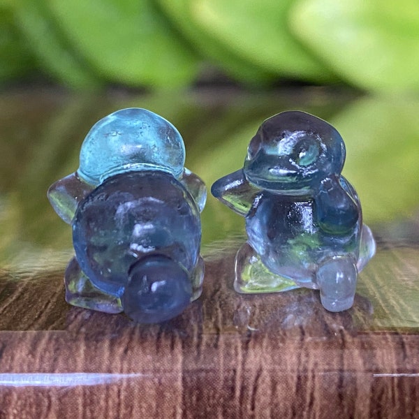 Green Blue Fluorite Squirtle Crystal Mini | Carved and Polished Natural Fluorite Stone Pokemon | Metaphysical Home Decor | Pocket Gemstone