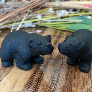 Black Obsidian Bear Crystal | Natural Stone Carved Bear | Metaphysical Animal Home Decor