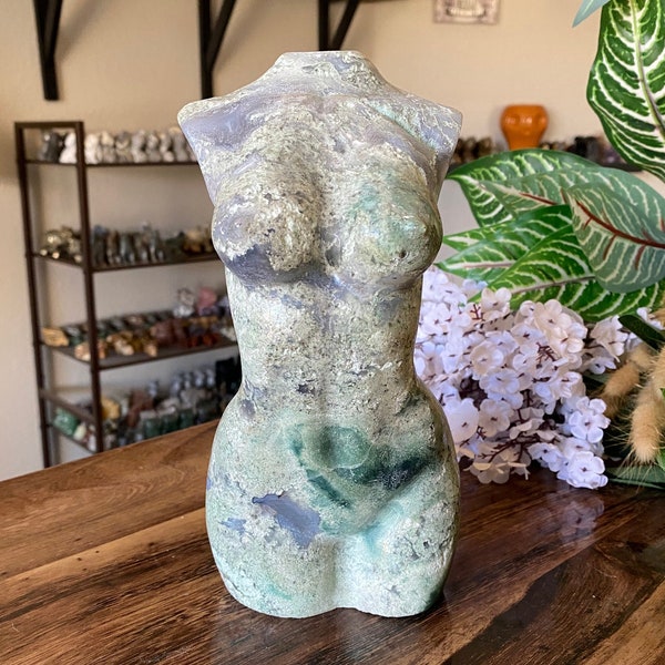 4.9lb Moss Agate Goddess Body Crystal Large XL | Polished Carved Natural Stone Woman Female Model | Metaphysical Witchy Home Decor
