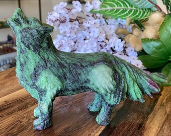 2lb Ruby Zoisite Wolf Crystal Large | Anyolite Carved Natural Stone Coyote Canine | Metaphysical Animal Home Decor