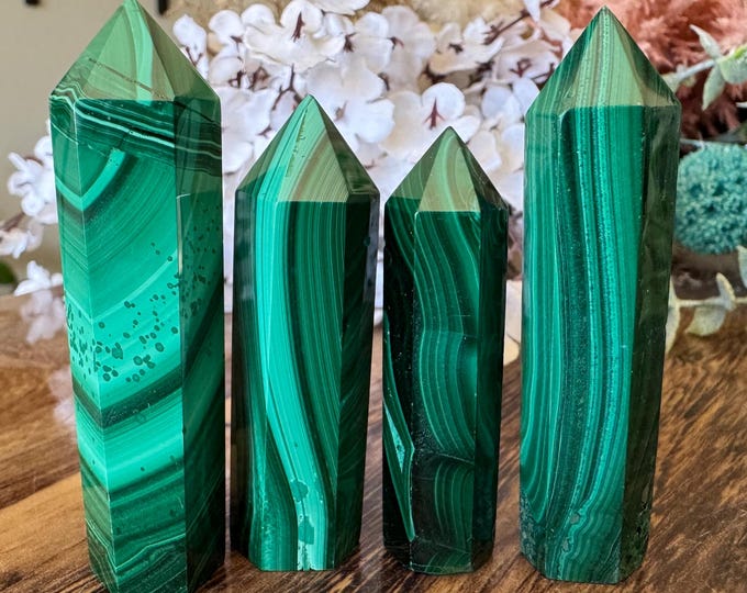 Malachite Crystal Tower Point | Authentic Natural Stone Carved & Polished Generator | Metaphysical Healing and Home Decor