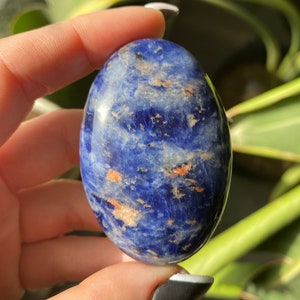 Sodalite Crystal Palmstone | High Quality Natural Sodalite Tumbled and Polished Palm Stone | Metaphysical Healing |